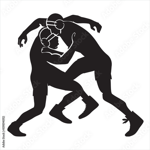 Wrestler fighting silhouette on white background
