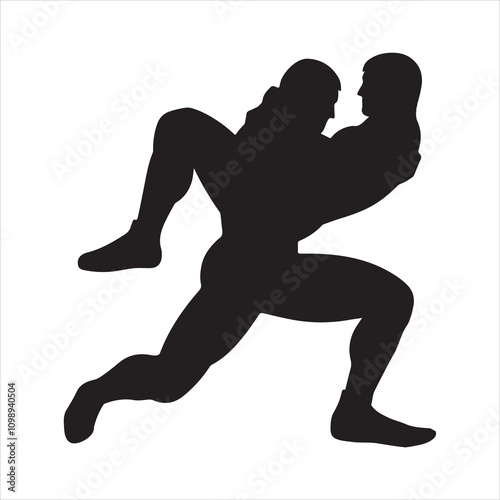 Wrestler fighting silhouette on white background
