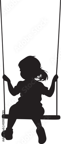 Silhouette of a child swinging on a swing vector silhouette