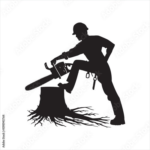 woodcutter climber silhouette on white background
