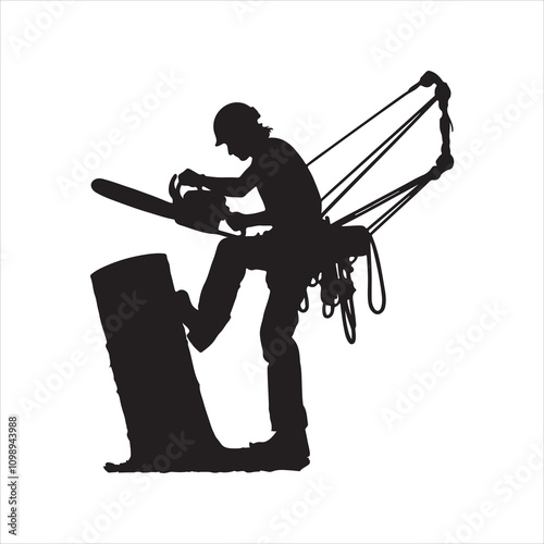 woodcutter climber silhouette on white background
