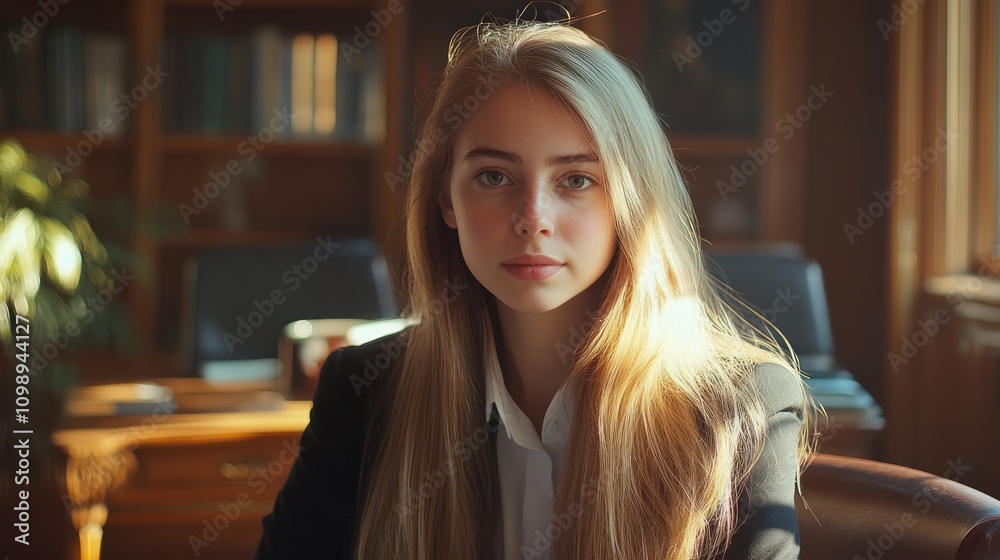Fototapeta premium Young woman in a professional setting, exuding confidence.