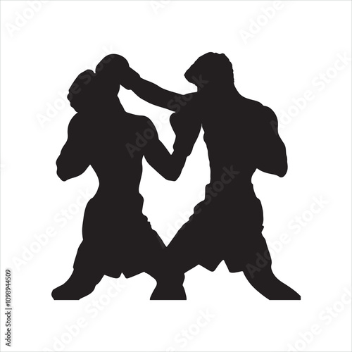 Kickboxer silhouette on white background
