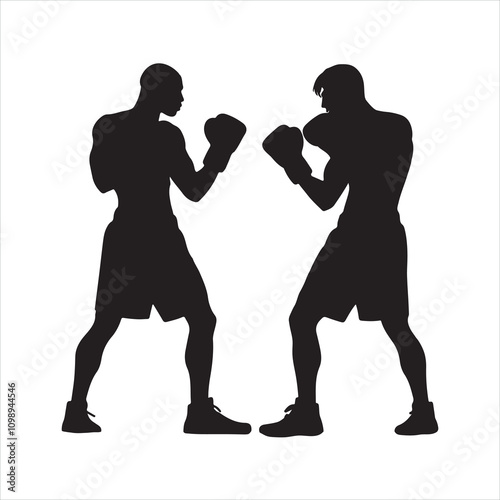 Kickboxer silhouette on white background
