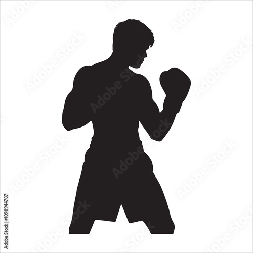 Kickboxer silhouette on white background
