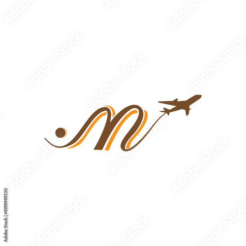 letter M logo travel airplane illustration vector design