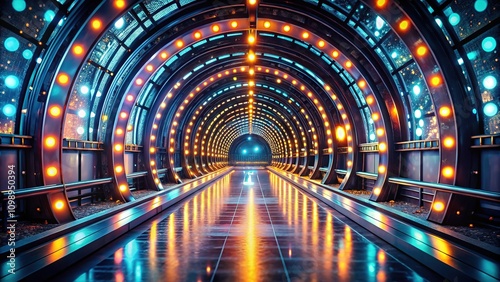 Futuristic Tunnel Entrance, High Depth of Field, AI Photo, Sci-Fi, Architecture,  Perspective,  Light,  Glow,  Tunnel,  Entrance,  Modern,  Technology,   photo