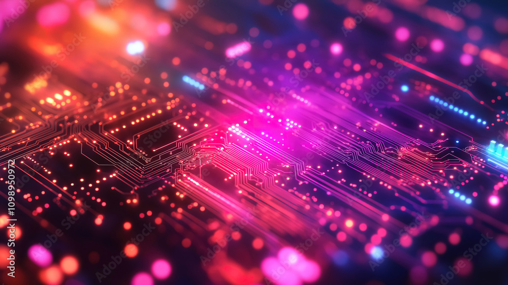 Obraz premium Futuristic technology background with an abstract circuit board and digital processing elements