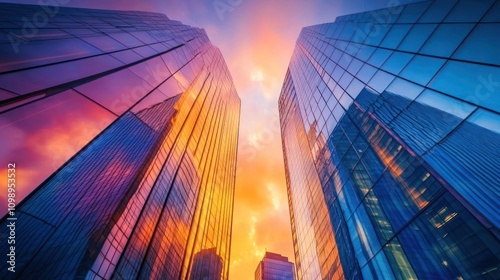 Wallpaper Mural A stunning view of skyscrapers reflecting a vibrant sunset. Torontodigital.ca