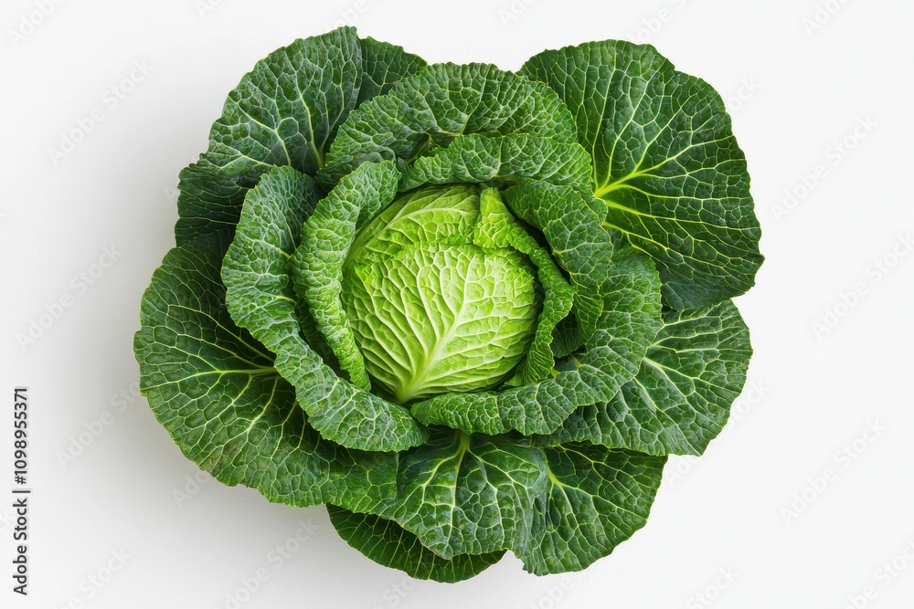 Fototapeta premium Fresh Green Cabbage with Tightly Packed Leaves on a Neutral Background