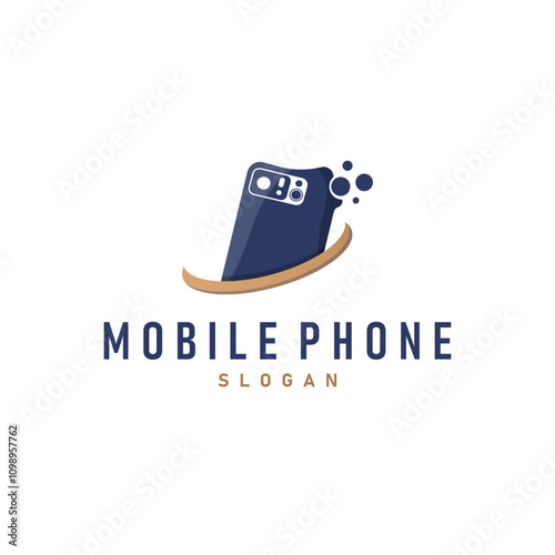 Smartphone logo communication electronic device, modern mobile phone design illustration template