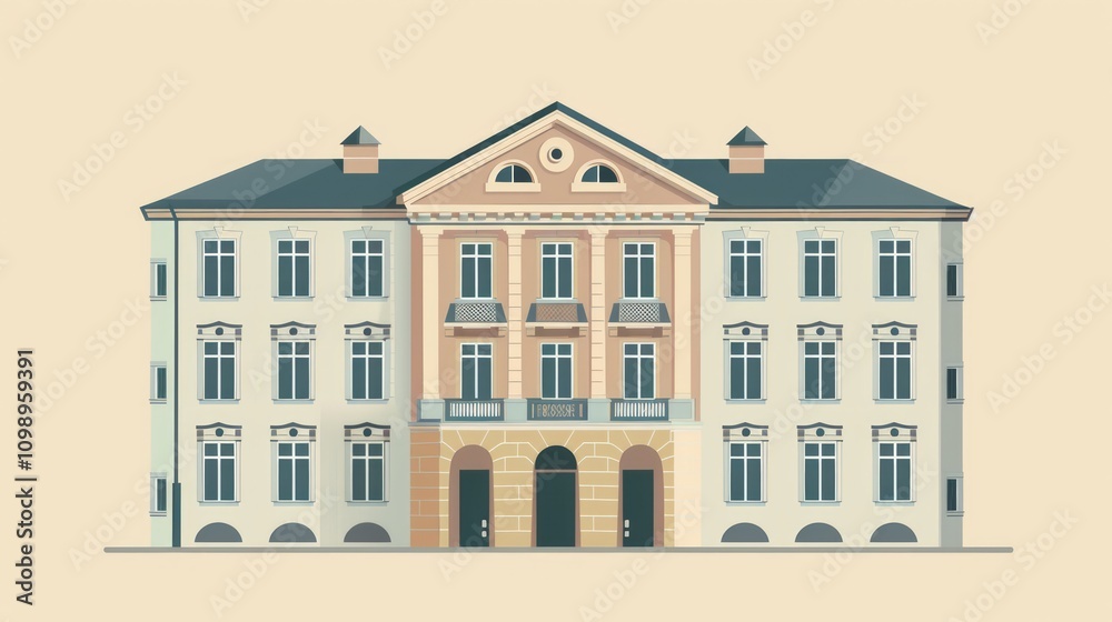 Fototapeta premium Minimalist Front View of Historical Building Design