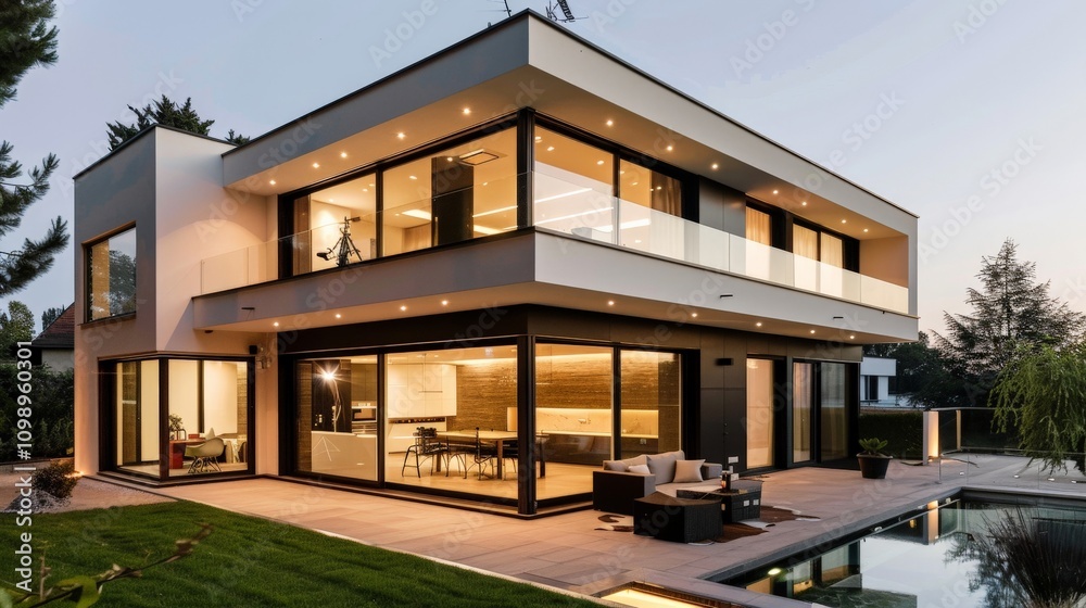 Fototapeta premium Minimalist house with clean lines and neutral colors, highlighting modern simplicity