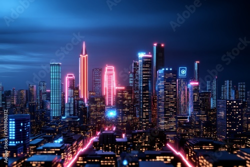 Wallpaper Mural A glowing neon axe pick in a cyberpunk cityscape, with a climber scaling a glowing digital skyscraper Torontodigital.ca