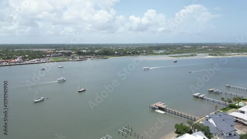 Boats and homes along the Mantanza River in St Augustine. St Johns County, Florida. photo