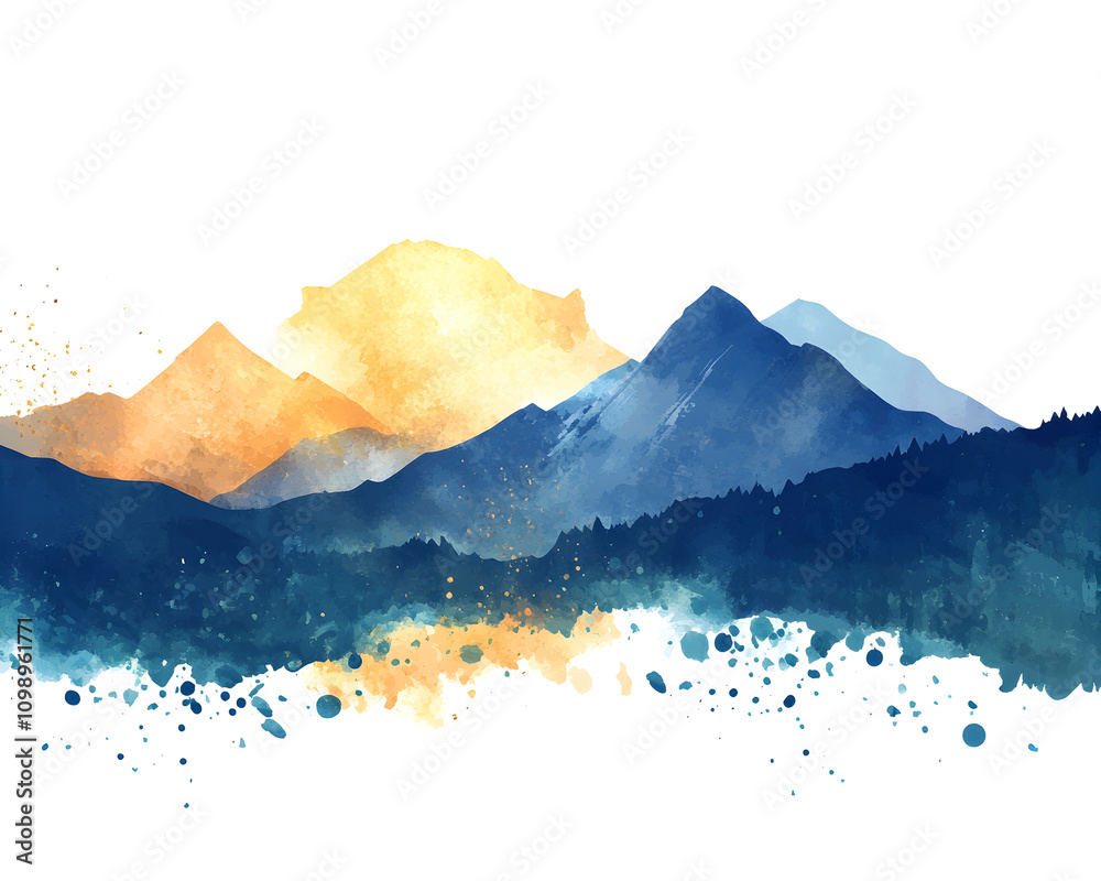 Obraz premium Silhouettes and Compositions blending geometric, Colorful Mountain Range Silhouette with Blended Artwork