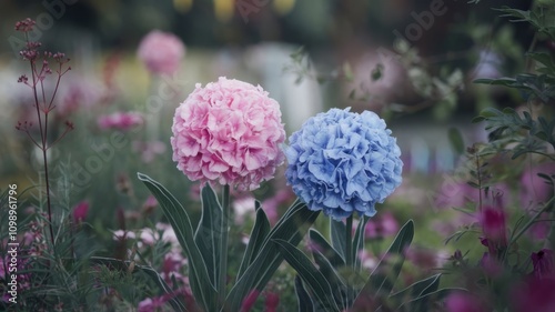 Two garden flowers standing gracefully in nature photo