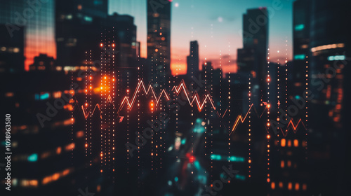 Wallpaper Mural Smart digital Innovation city with connection network reciprocity over the sunset cityscape. of future wireless digital city and social media networking systems that connects people with in city Torontodigital.ca