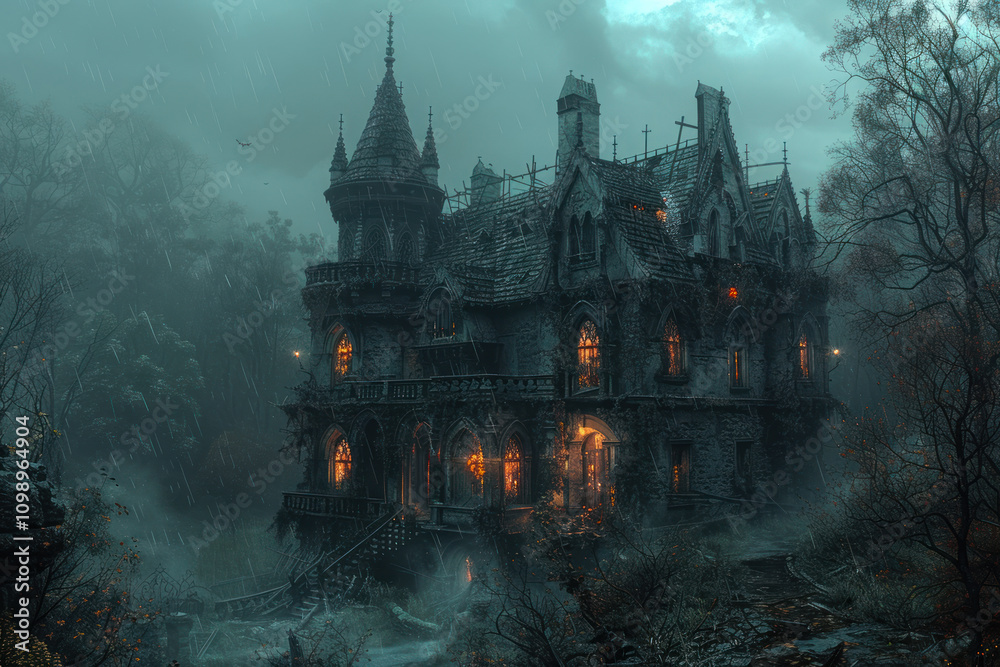 Fototapeta premium Halloween haunted house design,. 