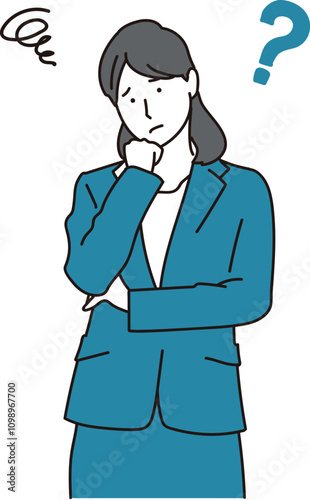ビジネスで考えている女性のシンプルイラスト