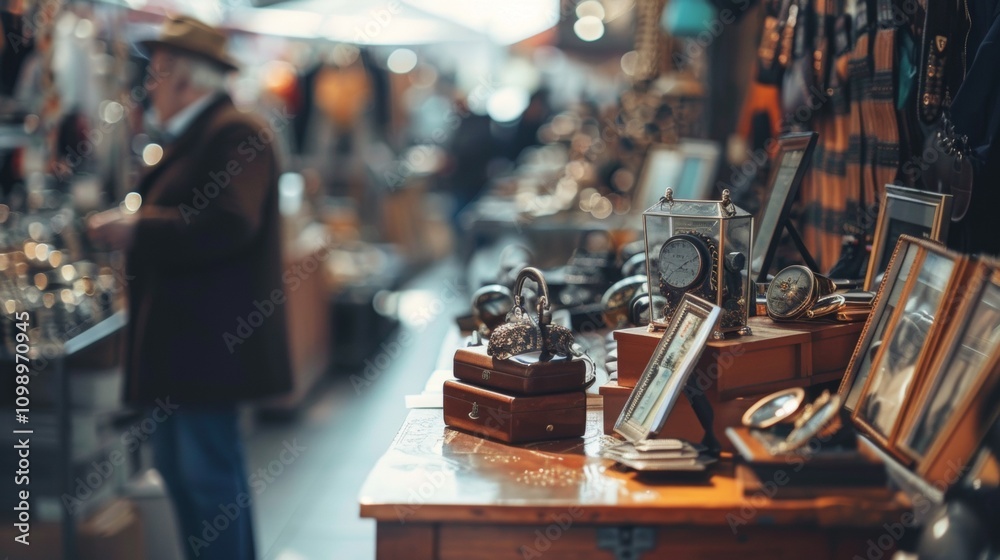 Obraz premium Antique items on display at a vintage market