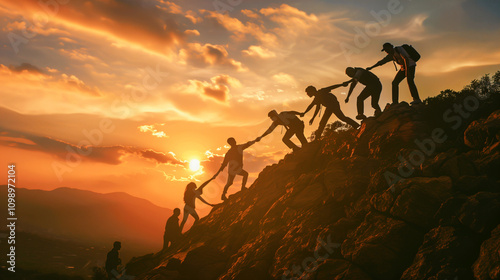 Success man mountain teamwork.
