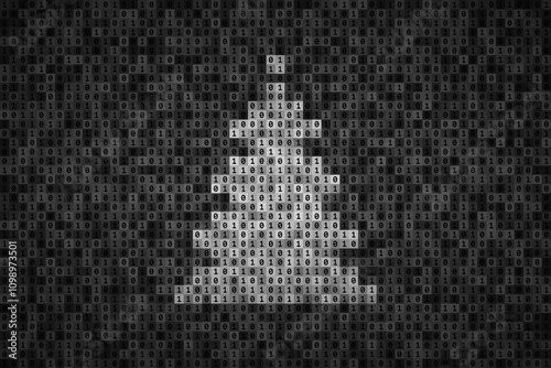 Christmas tree silhouette over binary code made from 0 and 1 symbols