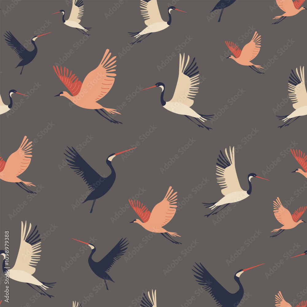 Obraz premium Birds Seamless Pattern, Vector Art for Modern Designs, minimalism, muted colors, background