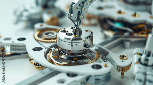 AI Robot Watchmaker Assembling Intricate Watch Gears in Fine Detail, Precision Crafting and Technology Combined in Modern Horology photo
