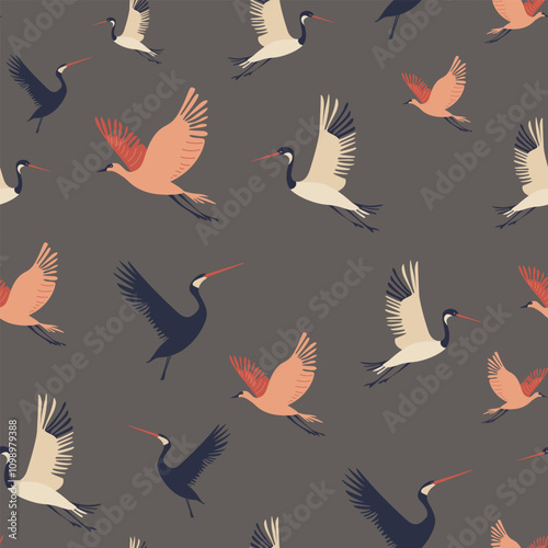 Birds Seamless Pattern, Vector Art for Modern Designs, minimalism, muted colors, background