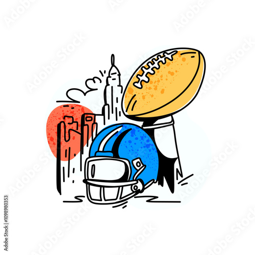 Modern line art illustration of the Super Bowl, ideal for advertising campaigns, social media graphics, and sports