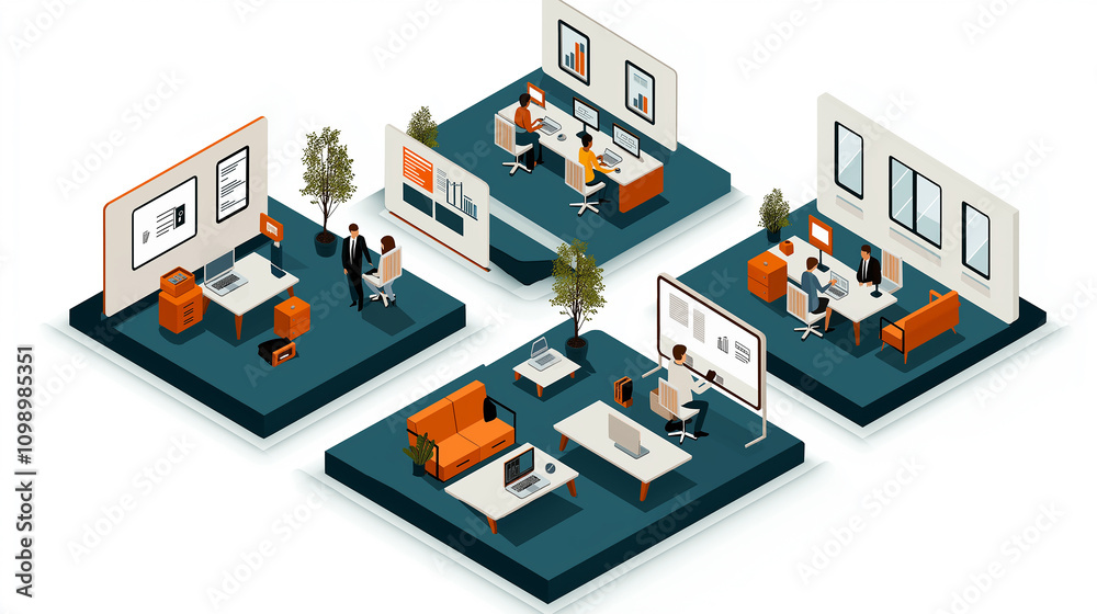 Obraz premium Modern office environment showcasing employees collaborating and working