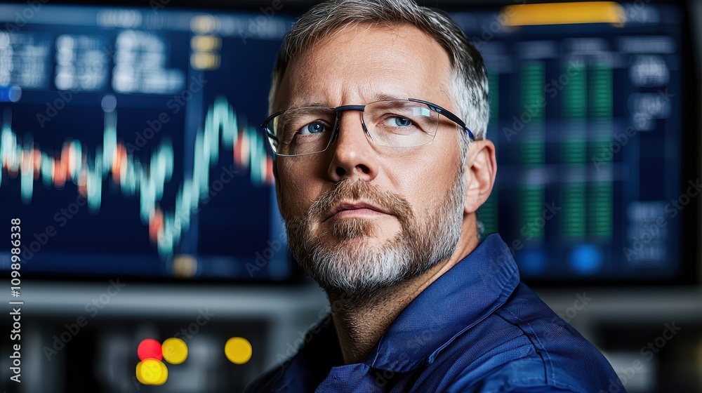 Fototapeta premium Oil Price Commodity Concept, Businessman Analyzing Financial Data in Modern Office Environment