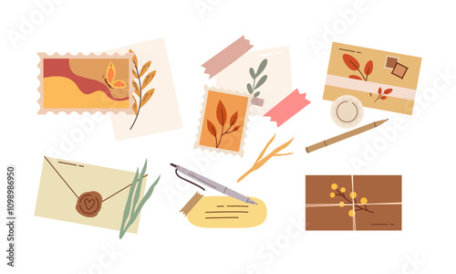 Post cards, craft labels and tags composition logo