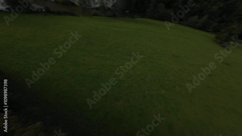 Drone footage of the Walzin Castle overlooking river Lesse in Dinant city, Wallonia, Belgium photo