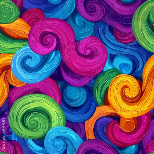 Wallpaper Mural Seamless pattern of overlapping spirals in vibrant neon colors Torontodigital.ca