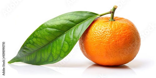 Vibrant Orange Fruit with Leaf Isolated on White Background - Fresh Citrus, Healthy Eating, Organic Produce, Natural Ingredients, Juicy and Refreshing 