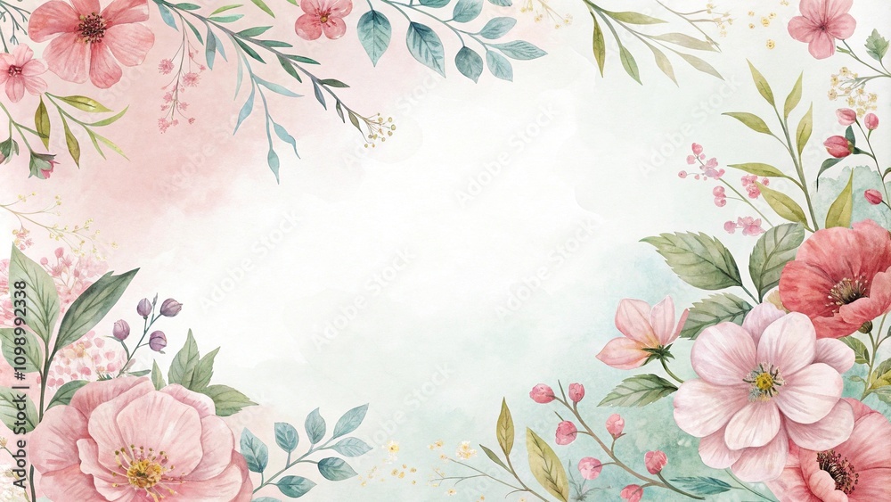 Obraz premium Watercolor background with floral motifs and soft colors, natural beauty, pastel blooms, delicate petals