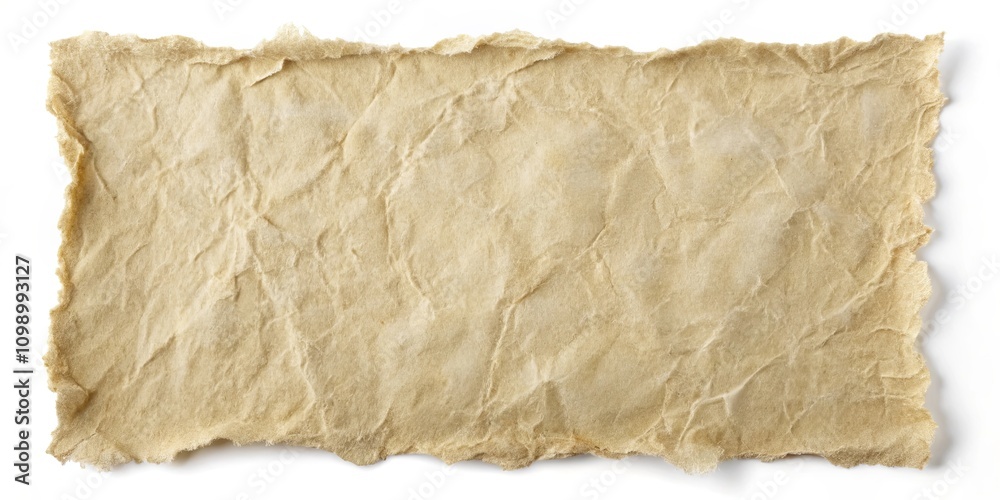 Obraz premium High-resolution image of a crumpled, textured, beige paper piece with irregular edges ideal for design projects