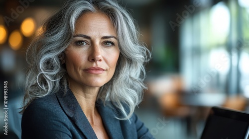 Wallpaper Mural A confident woman with gray hair in a business setting, exuding professionalism and poise. Torontodigital.ca