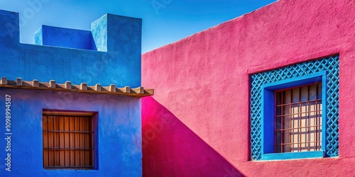 Stunning Macro Photography of Luis Barragan Inspired Architecture with Pink and Blue Textured Walls in Mexico, Latin America photo