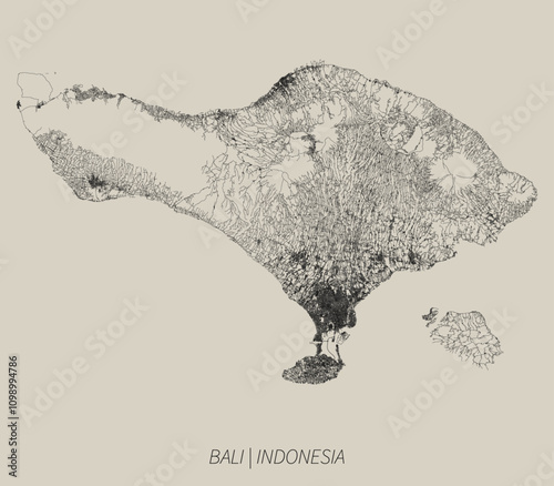Bali island (Indonesia) street map outline for poster.
