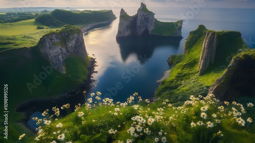 Breathtaking coastal cliffs remote island nature photography vibrant landscape aerial view travel adventure