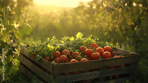 A crate filled with freshly picked leafy greens photo