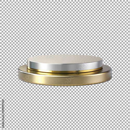 3D silver podium base stand for product display on a transparent background