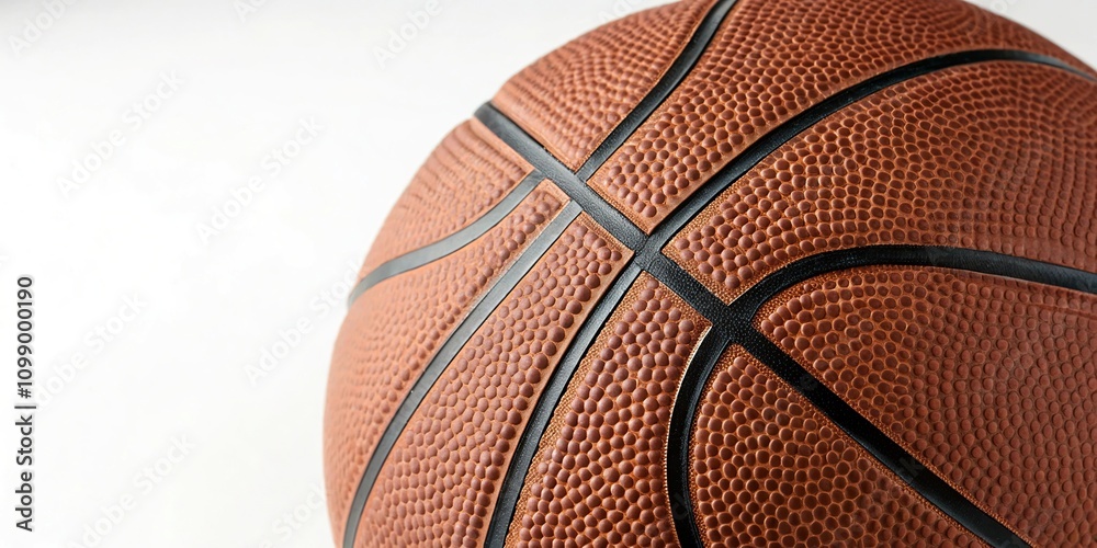 Fototapeta premium Close-up shot of basketball ball with its pattern and design visible against a plain white background, fabric, sports, athletic