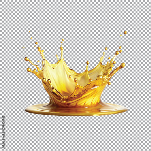 Yellow oil liquid splash isolated on a transparent background