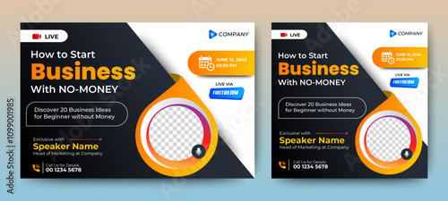 Live webinar online business conference web banner and social media cover template design