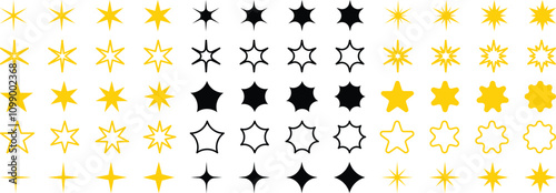 Star vector icon collection. Silhouette stars icon. Golden set of Stars, isolated stars in modern simple flat style. Star shape symbols. Different Stars Collection