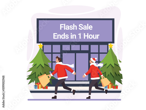 Christmas Flash Sale Countdown. Flat Vector Illustration